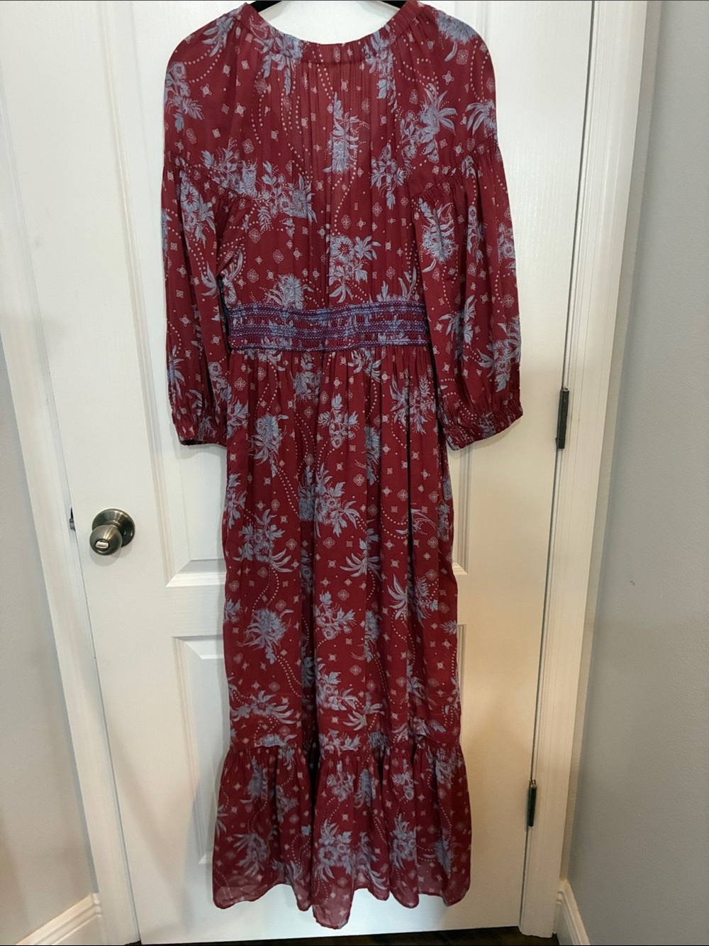 Free People Wine Floral Golden Hour Boho Long Sleeve Maxi Dress - Picture 10 of 11